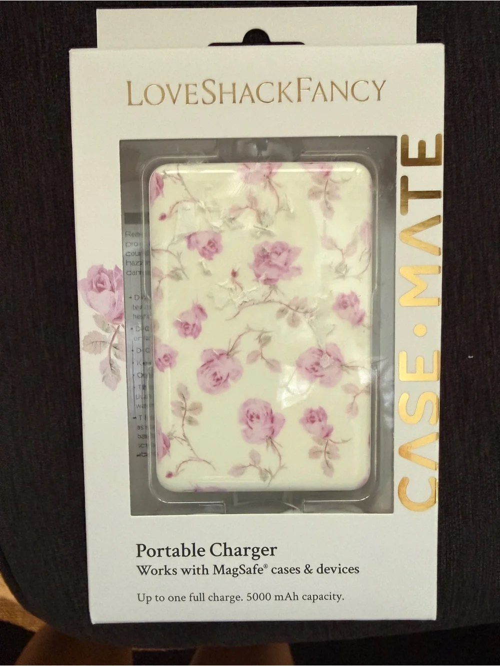 LoveShackFancy Cream and Pink Floral Portable Charger